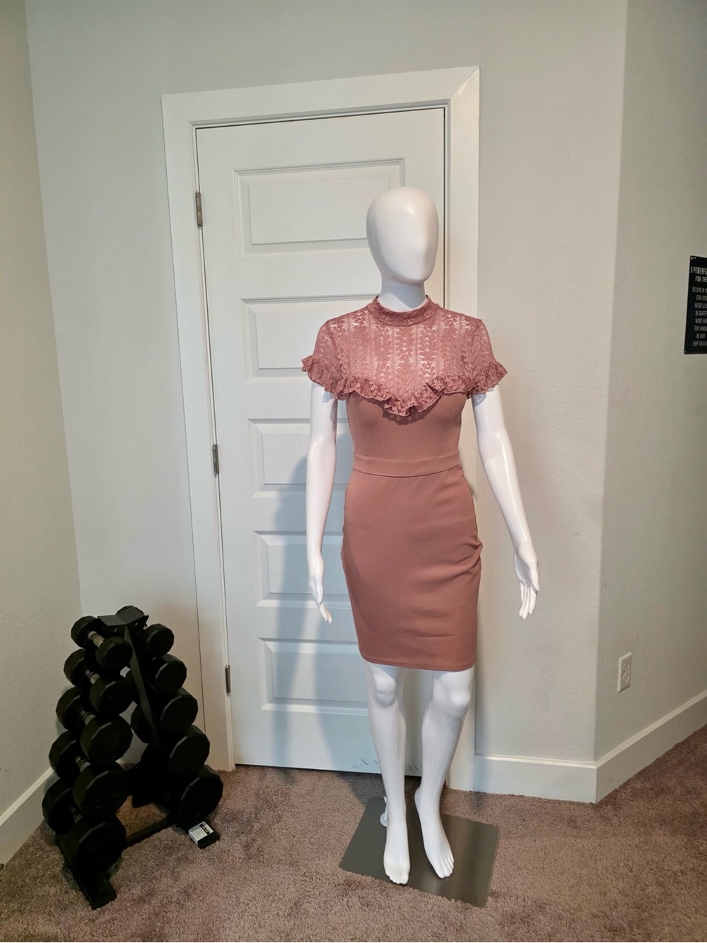 Elegant Mauve Lace-Trim Bodycon Dress - Women's